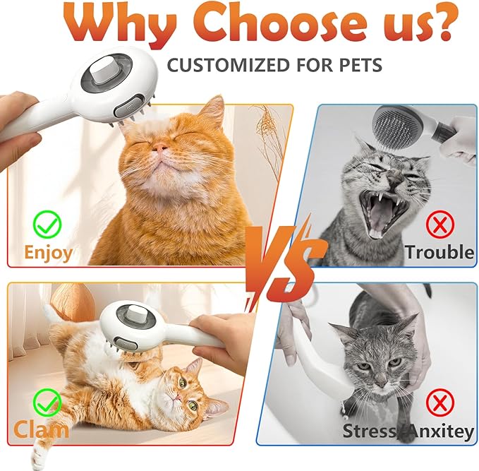 Cat Brushes for Indoor Cat, 6 in 1 Pet Steam Brush for Dog Cats Grooming Kit Supplies Hair Grooming for Long Short Hair Cats Dogs Massage & 2 Water Spray Modes Shedding Brush