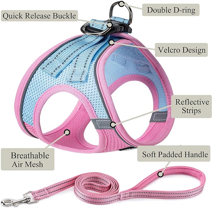 Dog Harness with Leash Set, No Pull Adjustable Reflective Step-in Puppy Pet Vest Harnesses for Small Medium Large Dogs and Cats,Pink Green XL