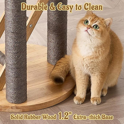 Modern Cat Tree Tower with Scratching Post, 61.5in Tall Cat Tree for Indoor Cats, Multi-Level Solid Wood Cat Furniture with Ladder, Cozy Cat Beds, Cat Condo, Capsule Nest, Dangling Toy, Gray