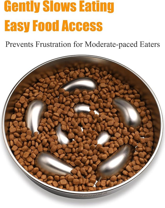 Stainless Steel Dog Bowls for Brachycephalic Breeds,Gentle Slow Feeding Design,Moderately Slow Down Eating Pace,Non-Slip,2.5 Cups Capacity Metal Bowl for Medium Dogs