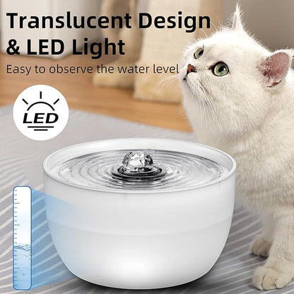 Casfuy W8 Stainless Steel Dog & Cat Water Fountain with LED Light, White, 102-fl oz
