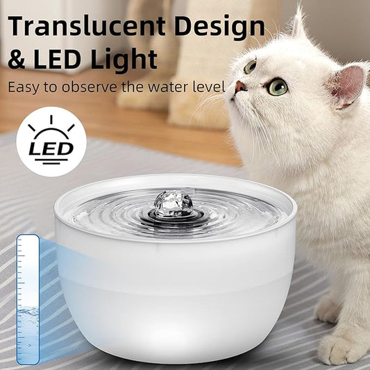 Casfuy W8 Stainless Steel Dog & Cat Water Fountain with LED Light, White, 102-fl oz