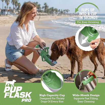 PupFlask Pro Dog Water Bottle | 30 or 50 OZ Double Wall Insulated Stainless Steel | Built-In Flip Cup Bowl | Leak Proof Cap | 24+ Hour Cold Water | Small & Large Dogs | Portable Pet Hydration Bottle
