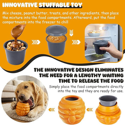 1 Pack Large Dog Toys for Aggressive Chewers, Dog Treat Dispensing Toy to Keep Them Busy, 2-in-1 Fillable Holder with 2 Cups and Food-Dispensing Lids for Large Medium (Yellow)