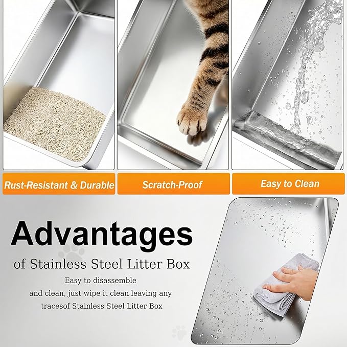 Enclosed XXXXL Stainless Steel Litter Box, 28" L x 20" W x 17" H, Side Entry Extra Large Metal Cat Litter Box with Lid for Big & Multiple Cats, Removable Enclosure, Anti-Leakage,Easy to Clean