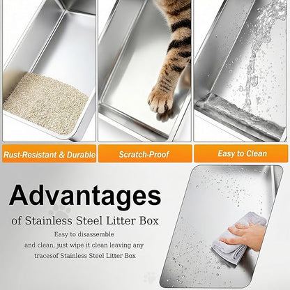 Enclosed XXXXL Stainless Steel Litter Box, 28" L x 20" W x 17" H, Side Entry Extra Large Metal Cat Litter Box with Lid for Big & Multiple Cats, Removable Enclosure, Anti-Leakage,Easy to Clean