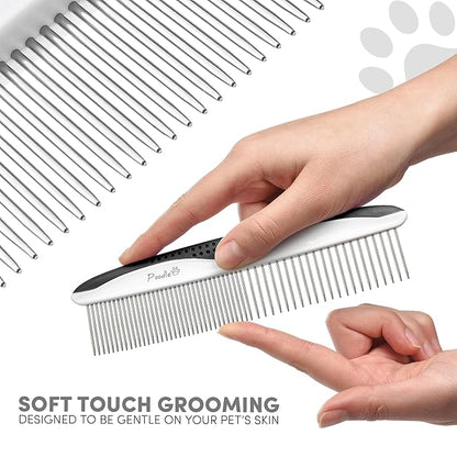 Poodle Pet Dog Combs for Grooming | 2 Pack | Stainless Steel Teeth Easily Remove Dirt | Proper Care Prevents Knots and Mats for Long and Short Haired Pets | Anti-Slip Comfort Grip Handle (Blue)