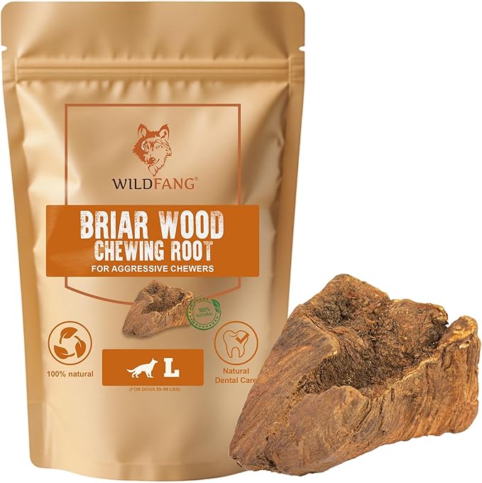 Wildfang® Briar Wood Chewing Root, Large - Splinter Free Wood Dog Chew Toys for Aggressive Chewer, Odorless Natural Teething Toys Dogs Dental Health, Healthy Gums (for Dogs 55-99 lbs), Pack of 3