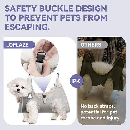 Dog Grooming Hammock Harness for Dogs & Cats with Pet Nail Clipper Trimmer - Cat Hanger Sling for Trimming Clipping Nails- Dog Hammock Restraint Bag for Small Medium Large pet （ Purple XL）