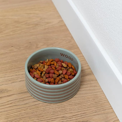 Fringe Studio Stripe SAGE Medium Striped Wax Resist Ceramic Pet Bowl (6.5" Diameter x 2.5" H, 26 fl.oz.), PetShop Collection (758MD001)