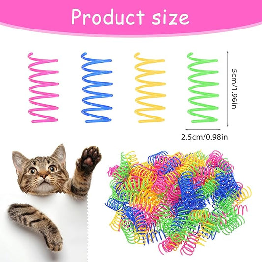 300 Pcs Cat Spring Toys, 4 Colors Plastic Spiral Interactive Coils for Indoor Cats, Swatting Biting Hunting Play for Kittens