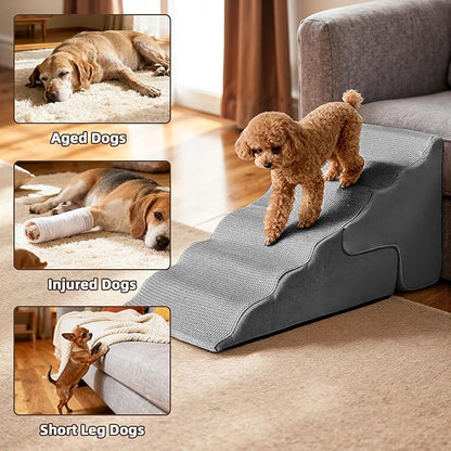 Mestuel Dog Stairs for Small Dogs Cats, Small Pet Stairs Steps, Foam 3-Tier Pet Stairs Steps for Couch Sofa, Dog Ramp Ladder Indoor with Nonslip Bottom &Washable Cover, Beige