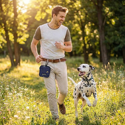 Dog Treat Pouch with Training Clicker,Waterproof Nylon Fabric Poop Bag Holders for Leashes,Hands Free Small Dog Walking Bag with Carabiner, Pet Puppy Training Walking Essentials (Moose)