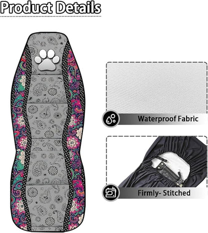 Dog Paw Car Front Seat Covers Boho Floral 2 Packs Automotive Front Seat Covers Waterproof Bucket Seat Cover Protective Car Interior Accessory