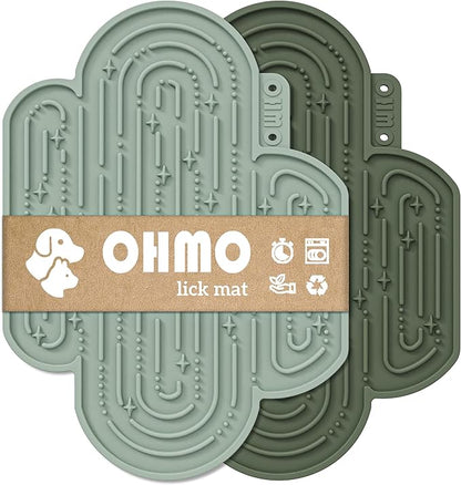 OHMO-Cactus Lick Mat for Dogs and Cats(2 Pack) Easy to Clean Pet Slow Feeder with Suction Cups, Licking Pad for Anxiety Relief and Boredom Reduction(Cactus&Light Green)