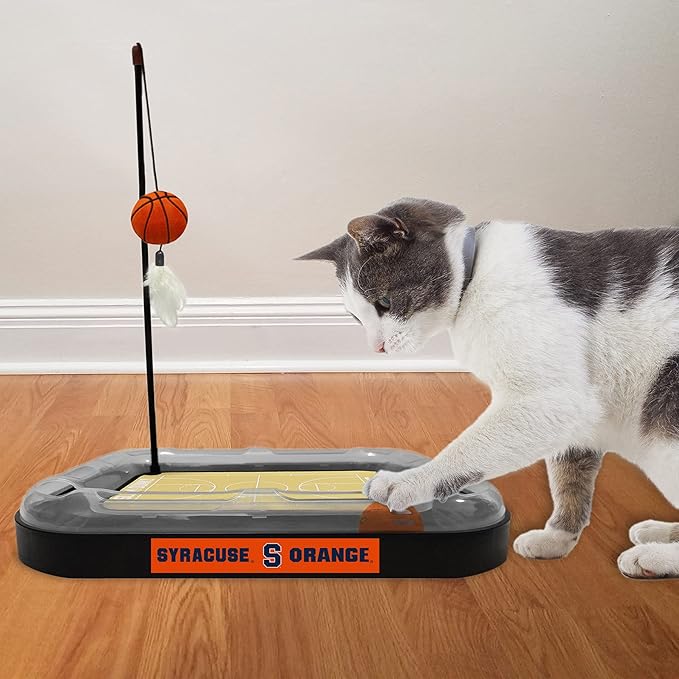 NCAA Syracuse Orange Basketball Court Cat Scratcher - Plush Basketball & Feather Cat Toy, Interactive Ball with Jingle Bell