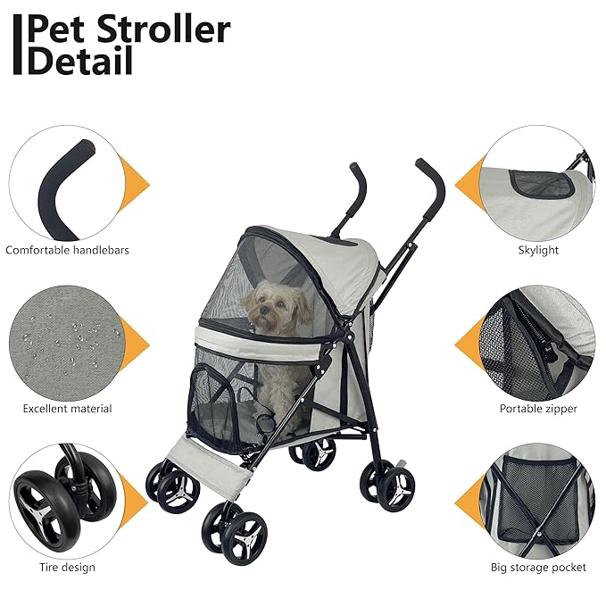 Umbrella Shaped Lightweight 4 Wheel Dog Stroller for Medium Small Dogs, Portable Compact Pet Stroller with Breathable Mesh, Perfect for Travel,Jogging,up to 22lbs(Gray)