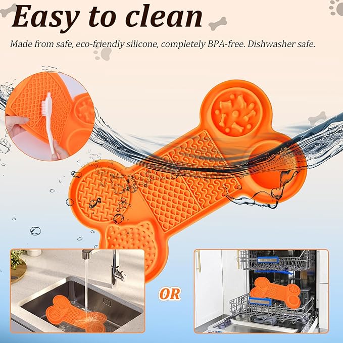 Silicone Slow Feeder Bowl, Lick Mat with Suction Cups for Dog Cat, Snuffle Feeding Mat for Bored Puppy Anxiety Relief, Licking Mat for Dry and Wet Food, Orange