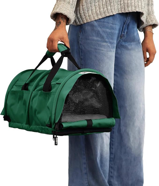SturdiBag Pro 3.0 Pet Travel Carrier for Cats and Dogs – Soft-Sided with Safety Clips and Seatbelt Straps for Airplane or Car Travel | Small, Evergreen