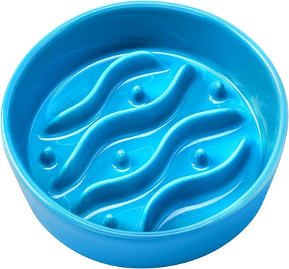 Ceramic Slow Feeder Dog Bowls for Small Dogs, 0.6 Cup Dog Slow Feeder for Fast Eater, Puzzle Maze Bowl, 14oz, 6in, Baby Blue