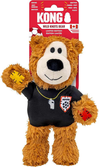 KONG Wild Knots Bear Soccer Player Dog Toy – Referee – National Team Jersey Inspired – International Tournament Edition – Plush Rope Toy with Squeaker, Medium/Large