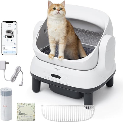Lesure Self Cleaning Litter Box - Open-Top Automatic Cat Litter Box with APP Control & Anti-Pinch Sensor, for Large Cats, Odor Control, Includes 2 Sifters & 1 Roll Waste Bags