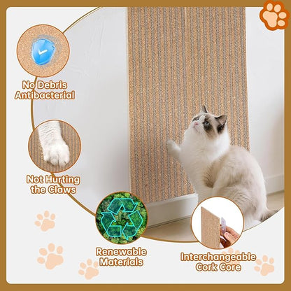 Natural Cork cat Scratch pad for Cats-cat scratchers for Indoor-cat Scratching-cat Scratcher Furniture for Wall & Floor - cat Scratching Posts ardboard Blend, No Mess Splinters Easy Clean-2 Pack