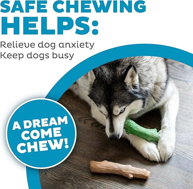 Pupstages by Petstages Dogwood Breath Dog Chew Toy – Real-Wood Blend, Moderate Chewers, Large, 8", 2-Pack (Natural & Mint Flavors)