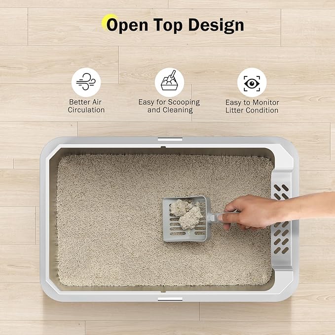 Stainless Steel Litter Box, Extra Large Litter Boxes for Big Cats, XLarge Metal Cat Litter Box with Lid, Anti-Urine Leakage XL Box with High Sides, Easy Clean, Non-Sticky, Scoop Included