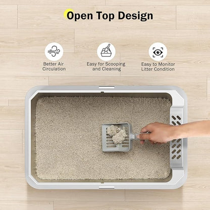 Stainless Steel Litter Box, Extra Large Litter Boxes for Big Cats, XLarge Metal Cat Litter Box with Lid, Anti-Urine Leakage XL Box with High Sides, Easy Clean, Non-Sticky, Scoop Included