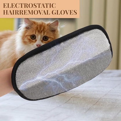 2 Pcs Electrostatic Hair Removal Glove, Reusable Pet Hair Remover Gloves with Tool