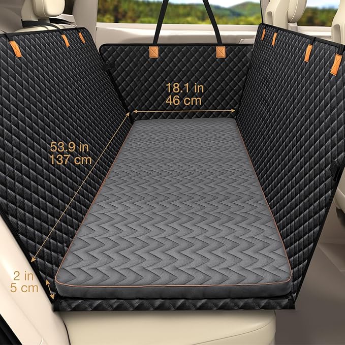 Lekereise Soft Dog Car Mat for Hard Bottom Seat Extender 53.9 x 18.1 inch- Waterproof Washable Dog Car Mat, Orthopedic Egg-Crate Foam Pet Bed, Fits Most Hard Bottom Dog Car Beds/SUVs/Trucks-Grey