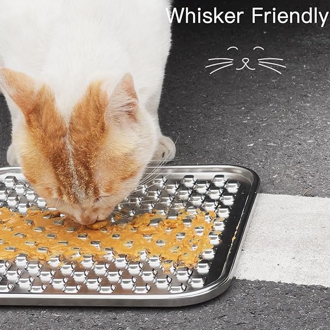 Double Layer Stainless Steel Lick Mat for Dogs & Cats, Chew-Proof & Non-Slip, Anxiety Relief, Whisker Friendly, Dishwasher-Safe Slow Feeder Pad[2Pack]