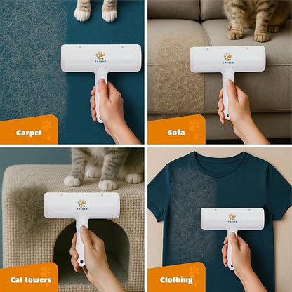 Pet Hair Remover with Fur Collector - Easy to Use Pet Hair Removal Tool - Cat & Dog Hair Remover for Couch, Furniture, Clothes, Bedding, Car - Reusable Lint Roller (White)