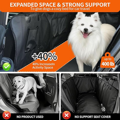 Back Seat Extender for Dogs | Waterproof, Anti-Scratch, PU Leather Cover | Hard Bottom Holds 400 lbs | Dog Hammock for Car | Pet Backseat Protector | Large Space | Dog Travel Bed for Car & SUV