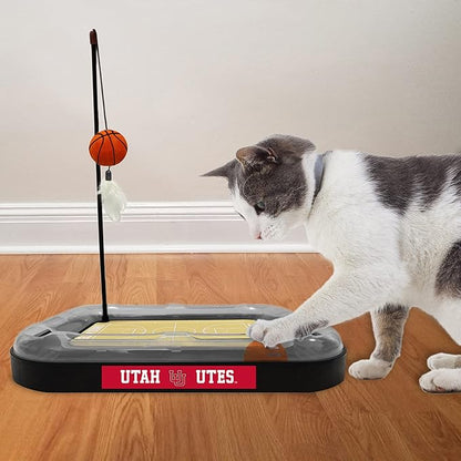 CATS SCRATCHER NCAA Utah Utes Basketball Court CAT Scratcher Toy with Catnip Filled Plush Basketball Toy & Feather Cat Toy Hanging, with Jingle Bell Interactive Ball Cat Chasing 5-in-1 Kitty Toy
