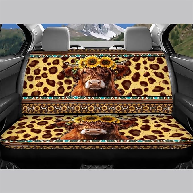 AFPANQZ Stripes Highland Cow Car Seat Cover Rear Seats Only High Stretchy Washable Bucket Seat Cushion Protector Backseats Covers for Girls Women, Fit Most Cars, Sedan, SUV, Van