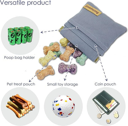Raisingwell Dog Treat Pouch, Small Cotton Pocket Sized Training Holder, Hand Free Walking Fanny Bag with Carabiner, Self-Closing Pet Feed Snack Reward, Behavior Aids for Puppy Travel or Outdoor (Grey)