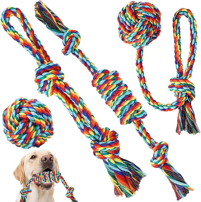 Celery Tough Dog Toys for Aggressive chewers - 4 Pack Durable Cotton Rope chew Toys for Large Dogs and Medium, Interactive tug of War, Teeth Cleaning, Puppy Training and Fetch Play