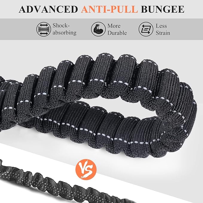 VIVAGLORY Hands Free Dog Leash Bungeeone Running Dog Leash with Waist Belt for Running Walking & Jogging, Bungee & Around Waist for Pet, M, Black/Orange