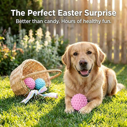 Apasiri Bacon-Flavored Squeaky Balls for Dogs: 3.5Inch Durable Rubber Bouncy Dog Balls for Aggressive Chewers, Spiky Floating Dog Balls for Large & Medium Dogs, Dog Birthday Gift, Pink Easter Dog Toys