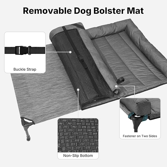 Veehoo Cooling Elevated Dog Bed Add Removable Waterproof Bolster Cushion Mat, Raised Pet Cot with Breathable Teslin Mesh, No-Slip Feet, Dog Couch Bed for Indoor Outdoor, 53 inches, Black Silver