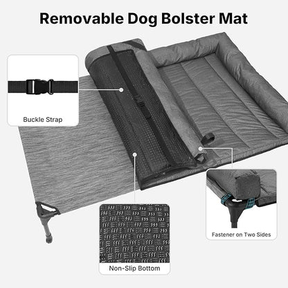 Veehoo Cooling Elevated Dog Bed Add Removable Waterproof Bolster Cushion Mat, Raised Pet Cot with Breathable Teslin Mesh, No-Slip Feet, Dog Couch Bed for Indoor Outdoor, 53 inches, Black Silver