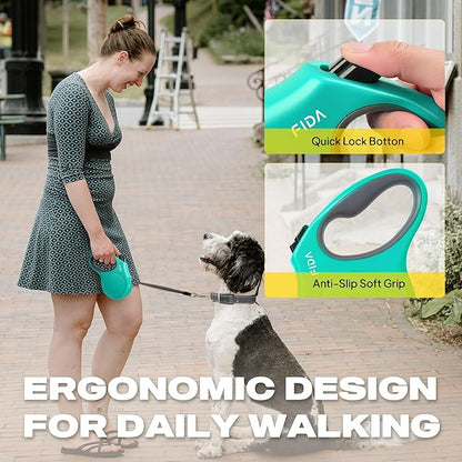 Fida Retractable Dog Leash X-Small Breed, 10 ft Durable Pet Walking Leash for Extra Small Dogs/Cats/Small Animals up to 18 lbs, 360° Tangle Free, Teel