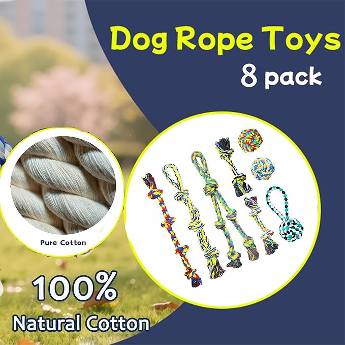 Natural Cotton Dog Rope Toys,Tough Tug of War Dog Toys for Large, Medium & Small Dogs, Tough Dog Rope Toys for Aggressive Chewers, Helps Clean Teeth & Prevent Furniture Destruction(8PCS)