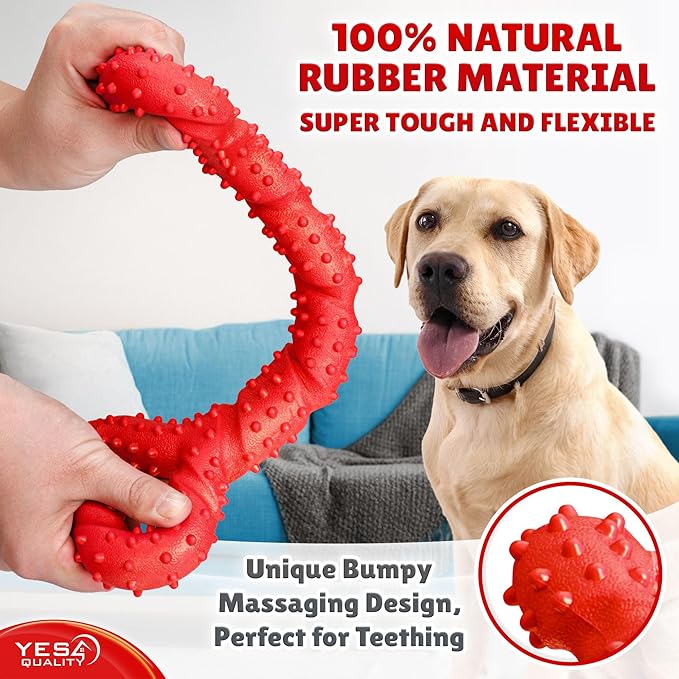 YES4QUALITY Dog Chew Toy - Durable Chew Bone for Medium and Large Dogs - 13", Red - Tough Rubber Tug of War Bone Pet Toy for Aggressive Chewers - Bumpy Design for Puppy Teething