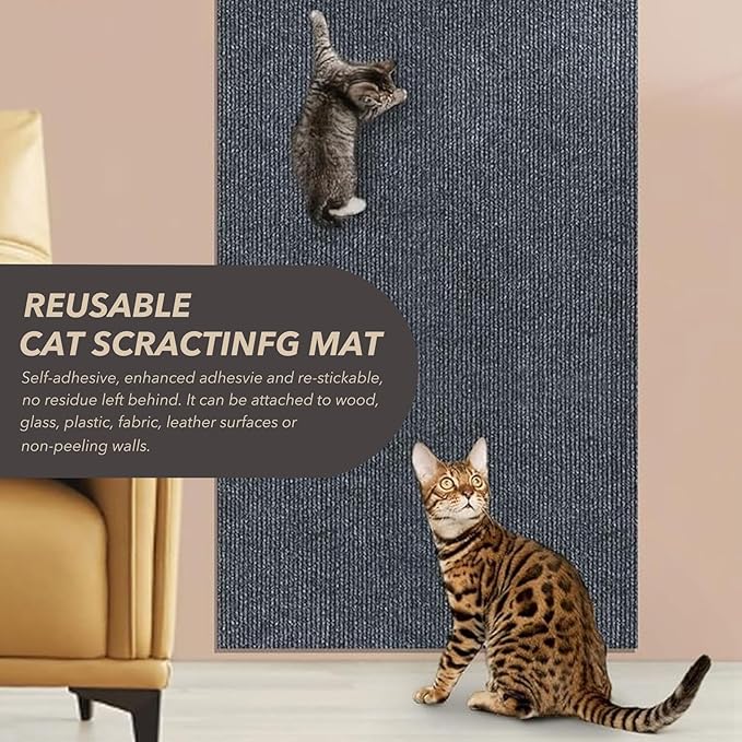 78.7"X15.8" Cat Scratching Mat, Self-Adhesive Cat Scratch Carpet, DIY Cats Scratch Furniture Protector for Couch, Sofa, Wall & Door, Durable Furniture Guards Couch Scratcher from Cats Claws, Dark Grey