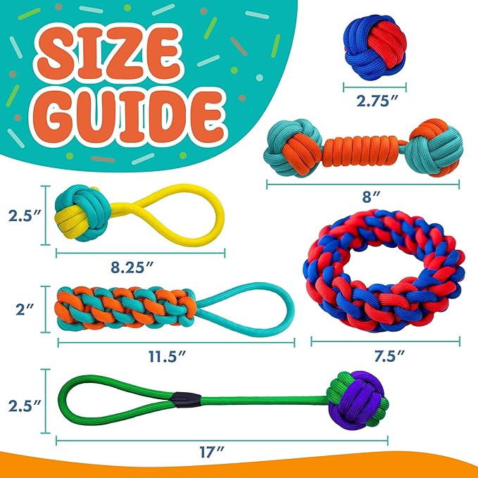 Tough Dog Rope Toys 6 PCS for Aggressive Chewers, Nearly Indestructible Chew Toy, Indoor Outdoor Play for Medium Large Breeds Teething Training