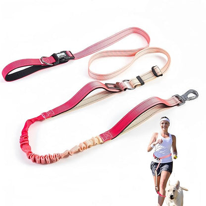 Heavy Duty Hands Free Dog Leash, 5-7 FT Reflective Adjustable Waist Dog Leash Belt with Padded Handles, Shock Absorbing Bungee and Car Seat Belt for Large Medium Dogs (Gradient Rose, XL)