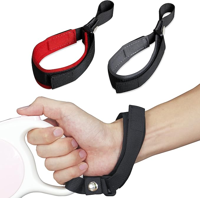 Hands Free Adjustable Wrist Strap, 2 Pack Soft Comfortable Diving Fabric Wrist Strap for Retractable Dog Leash (Grey & Red)